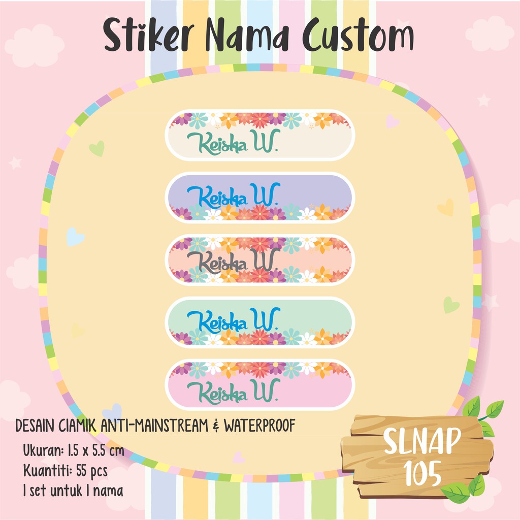 SLNAP 105 Sticker Nama Anak Kartun Girl Bunga Flower Cantik Lucu Funny
