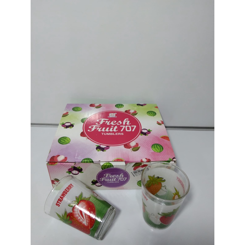 GELAS KACA SET STRAWBERY / GELAS TEH / GELAS KOPI - KIG GROUP
