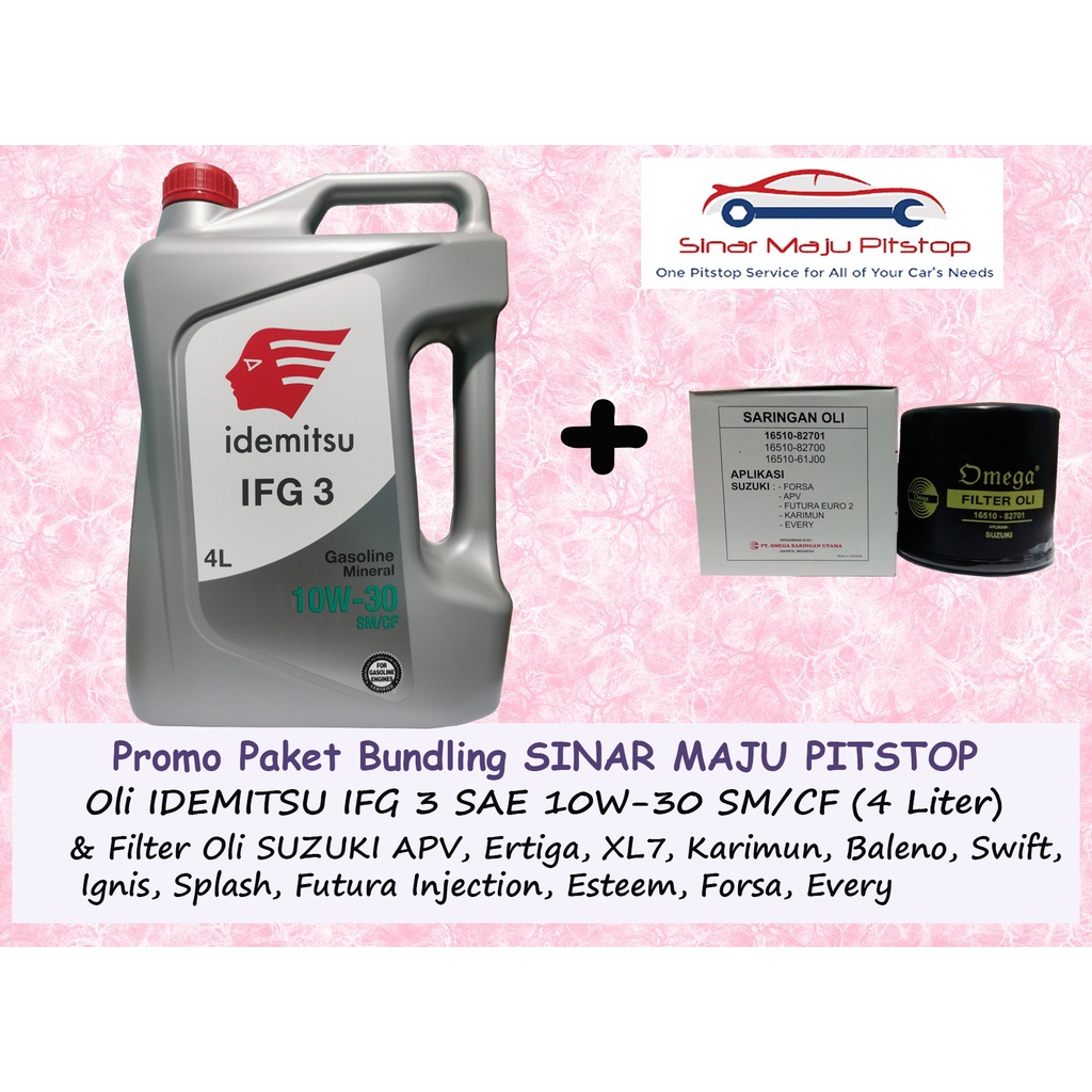 Paket Bundling Oli IDEMITSU 10W-30 SM 4 Liter & Filter Oli Mobil SUZUKI SPLASH & IGNIS & SWIFT