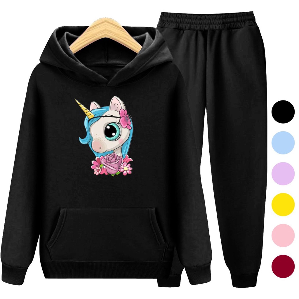 Setelan Anak Sweater Hoodie UNICORN HORN / Set Anak Perempuan Baju Jaket Anak Cewek