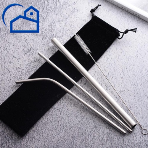 Reusable Stainless Straw Set 5 Sedotan Stainless Steel Set / Sedotan Stainless SILVER Set Isi 3 + Sikat + Pouch Cantik - Stainless Straw 30039 homestation