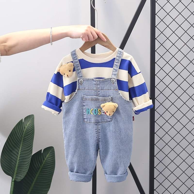 Setelan Overall Anak Laki Laki Stripe Bear