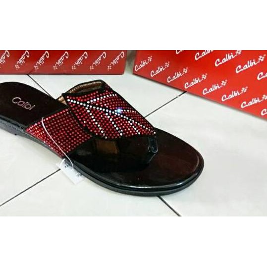 »» Spesial order  8TJ ((RESTOK LAGI)) SANDAL CALBI FLAT MODEL JEPIT PERMATA DAUN .