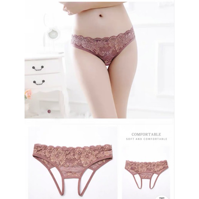 G-String Wanita Open Celana Dalam Sexy Hollow Lace Motif Lingerie c087