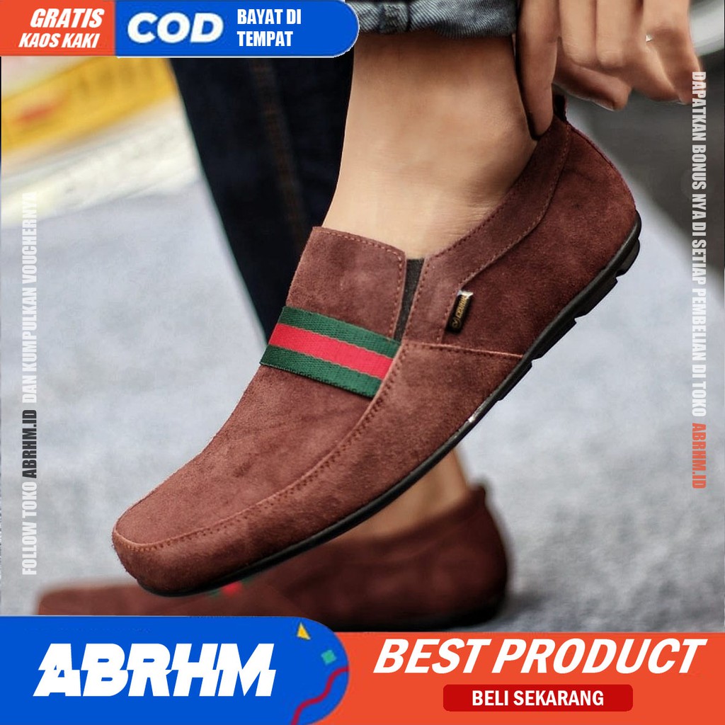 ABRHM x YOMI Sepatu Kasual Pria Sepatu Casual Pria Kantor Kerja Loafers Fashion Kulit Asli Suede Sepatu Slop Anti Slip Sepatu Semi Formal Kuliah Kondangan Gaya keren Kekinian Murah Terlaris