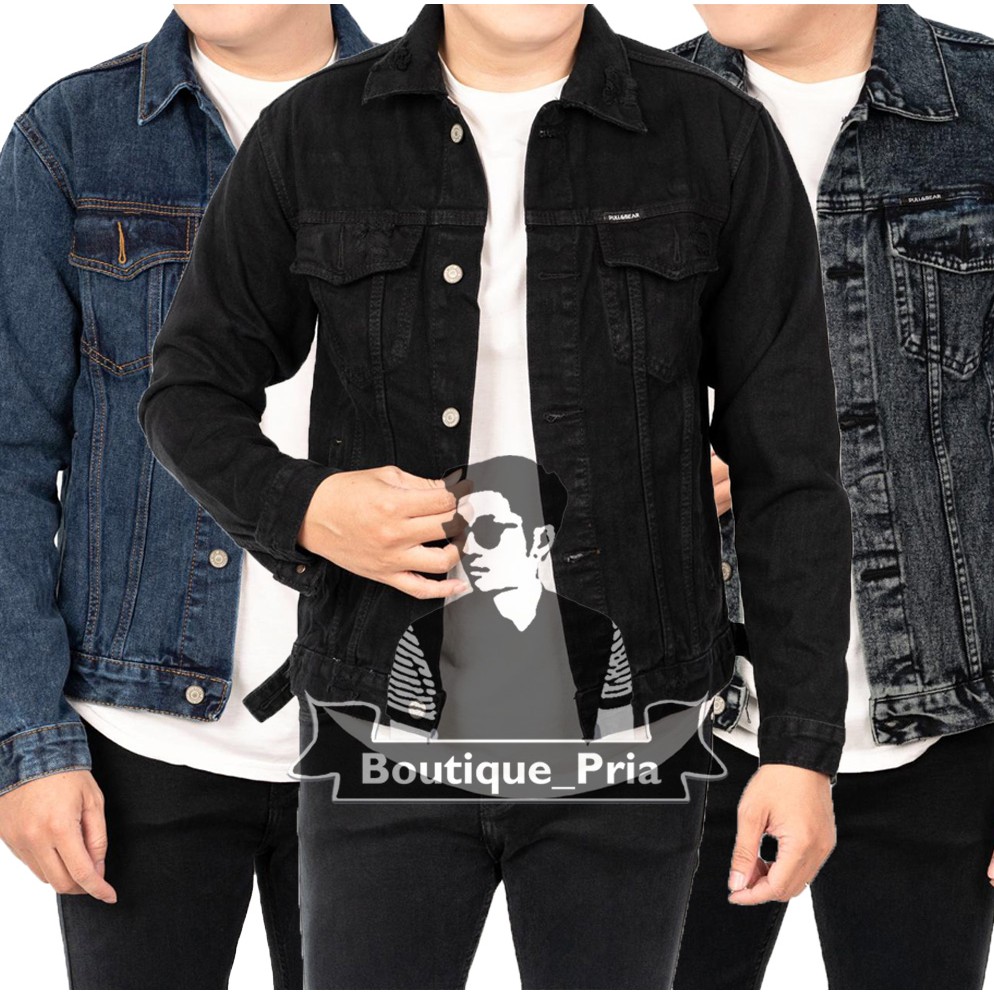 8006 Jaket denim pria warna polos hitam biru tua termurah-Jacket Jeans Black Rips Navy Black Washed