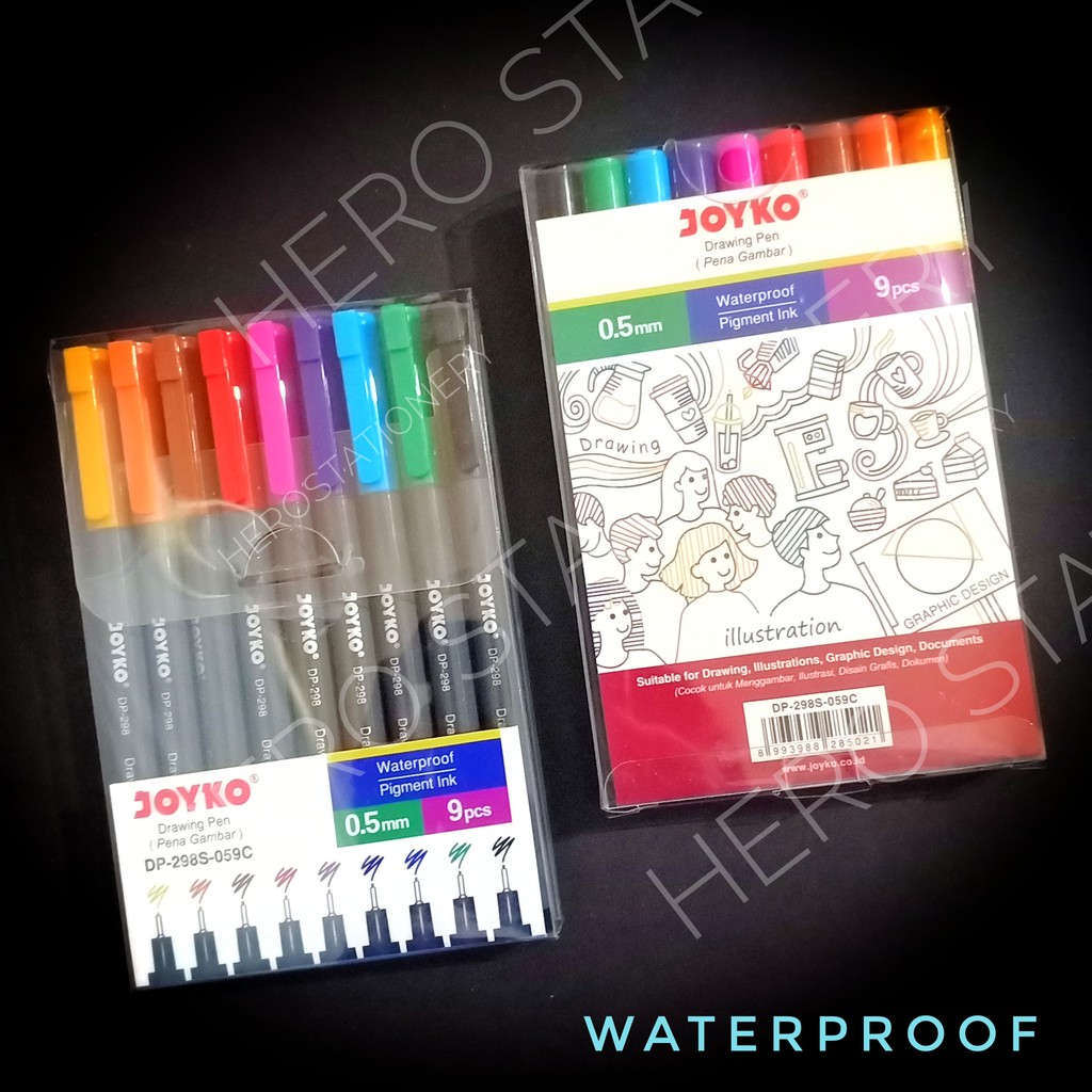 

Joyko drawing pen pena gambar waterproof 9 warna 0.5 mm DP-298S-059C