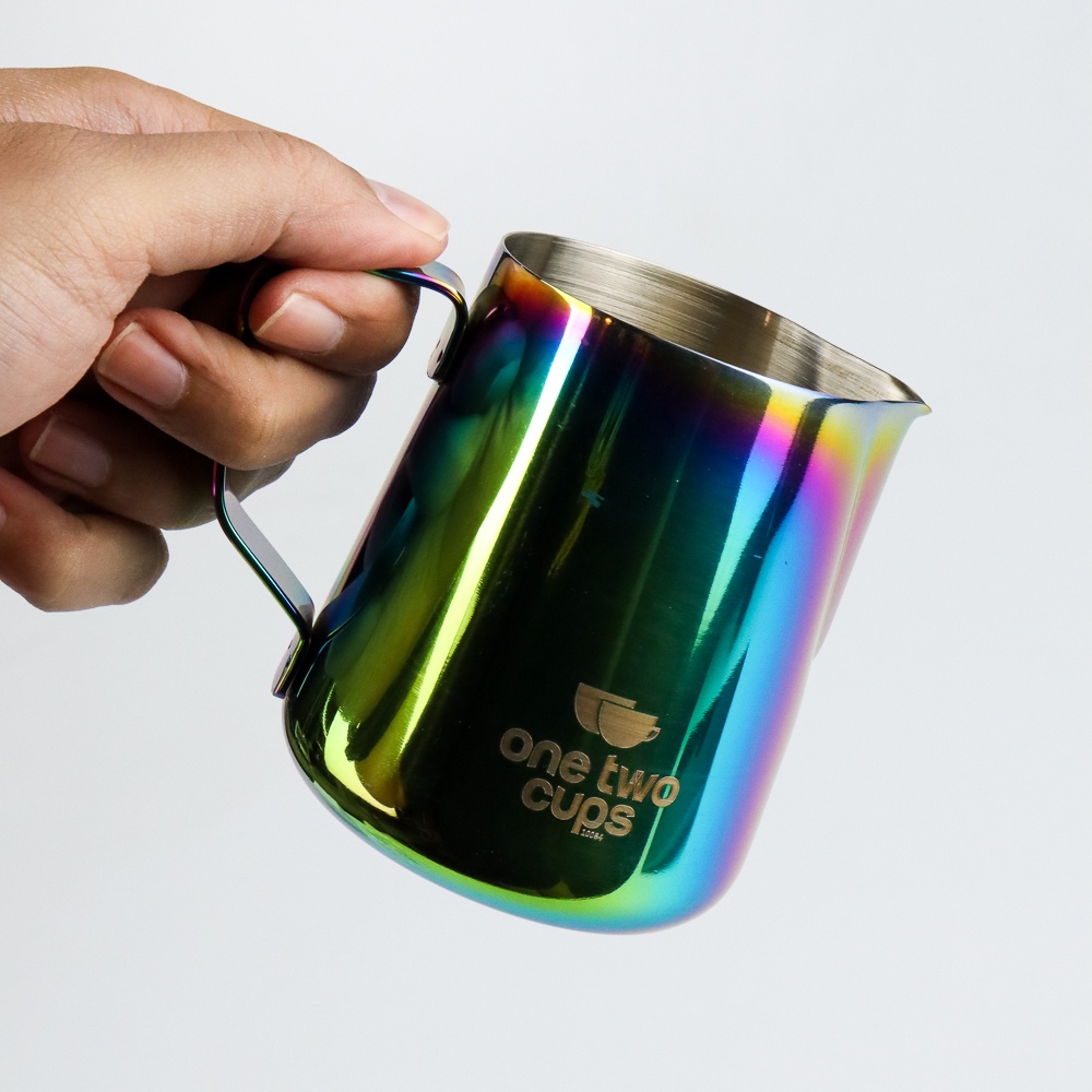 One Two Cups Milk Jug Pitcher Kopi Stainless Steel 350ml &amp; 600ml Latte Art Rainbow - Multi-Color