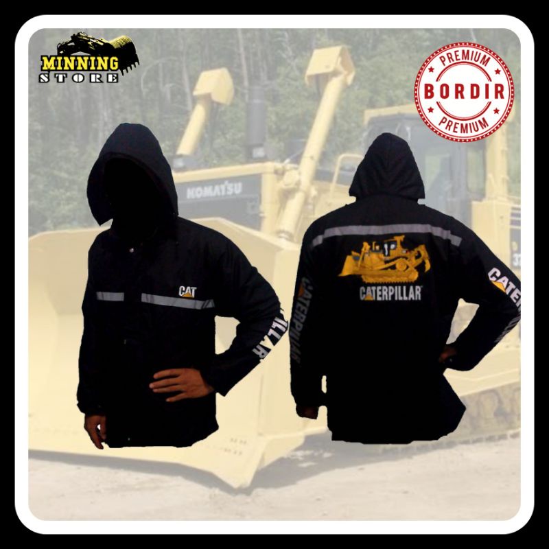 jaket parasut pria dewasa hitam gambar alat berat dozer 375