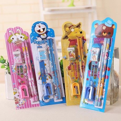 Alat Tulis Set Mini Stationary Set Sekolah 5 in 1 Pensil Set Karakter 5in1 Kartun