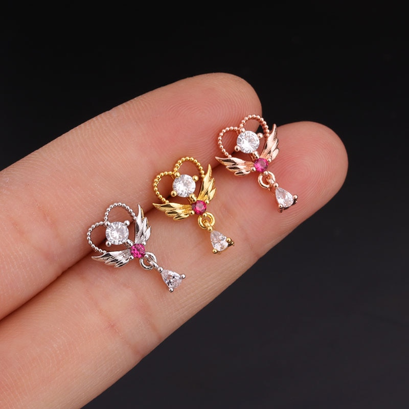 1pc Anting Tusuk Desain Bunga Hias Cz Untuk Wanita