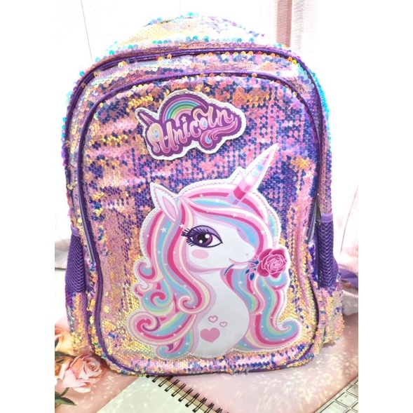 ransel usap sequin unicorn besar jumbo size 42 cm