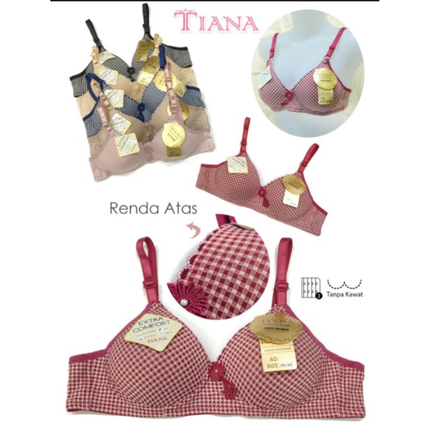 Bra TN tanpa kawat motif kotak kotak