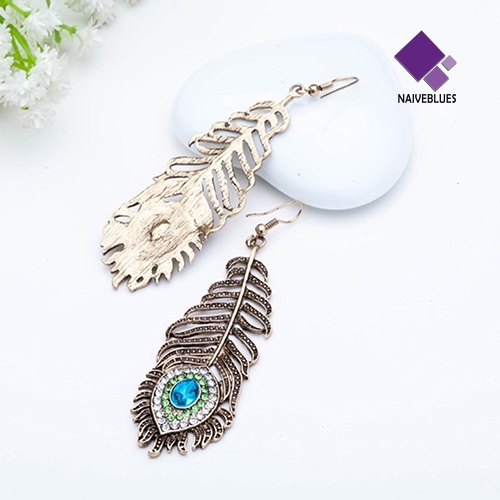 Anting Kait Desain Bulu Merak Aksen Berlian Imitasi Gaya Vintage Untuk Wanita