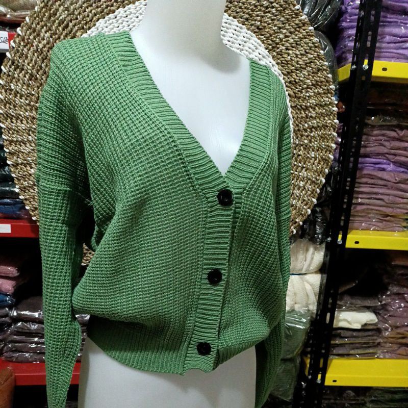 CARDIGAN CROP 7GET RAJUT TEBAL LENGAN PANJANG RICHI.STORE-Mint cerah