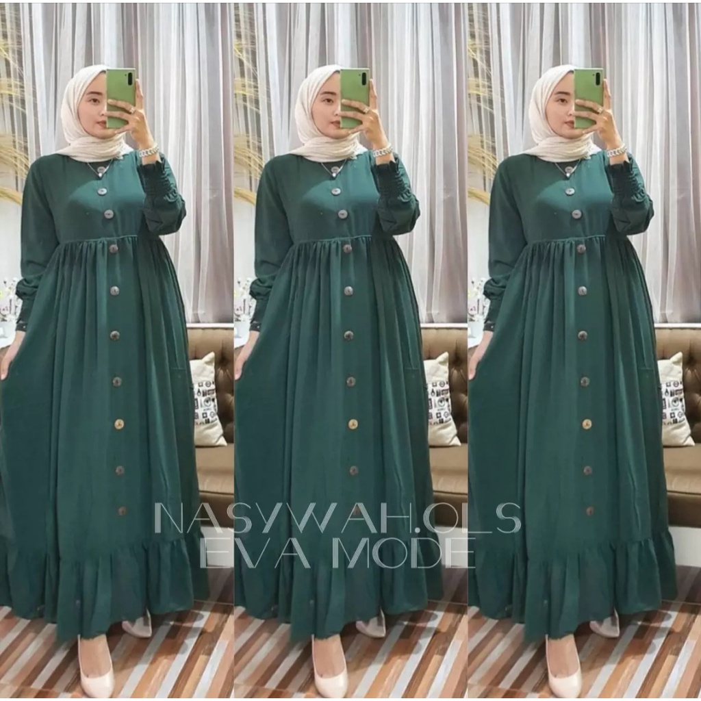 amora maxi gamis ceruty bebydoll / gamis ceruty kancing terbaru dan kekinian/ gamis syarii ceruty bebydoll