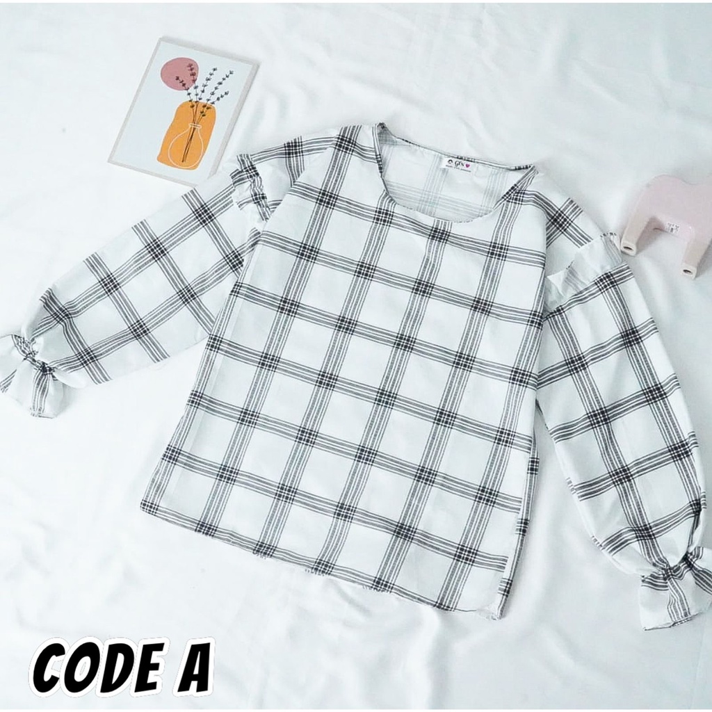 GFS RUBI BLOUSE LENGAN PANJANG TARTAN RUFFLE