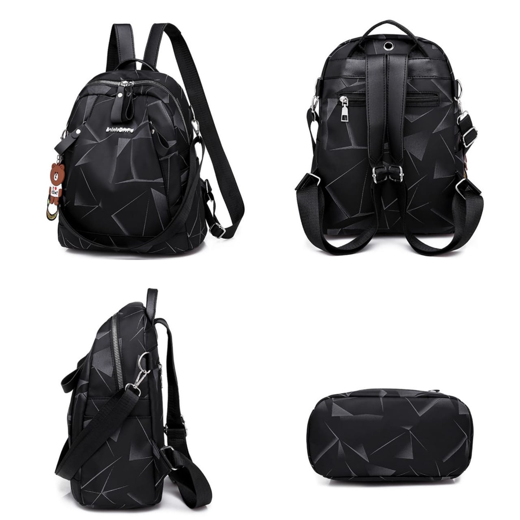 TAS RANSEL WANITA KOREA IMPORT ANTI AIR HITAM ELLESMA TA395B5 BACKPACK SEKOLAH KERJA BESAR BATAM ORI