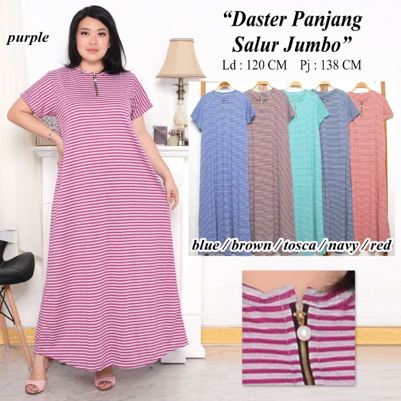 Daster Panjang Jumbo Salur Kecil ( Real Pick ) Dress Panjang Salur Casual Fit XL Ld 100-120