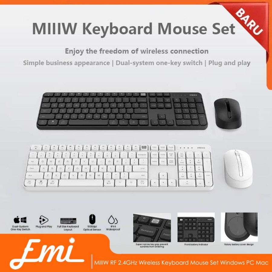 MIIIW RF 2.4GHz Wireless Keyboard Mouse Set Windows PC Mac