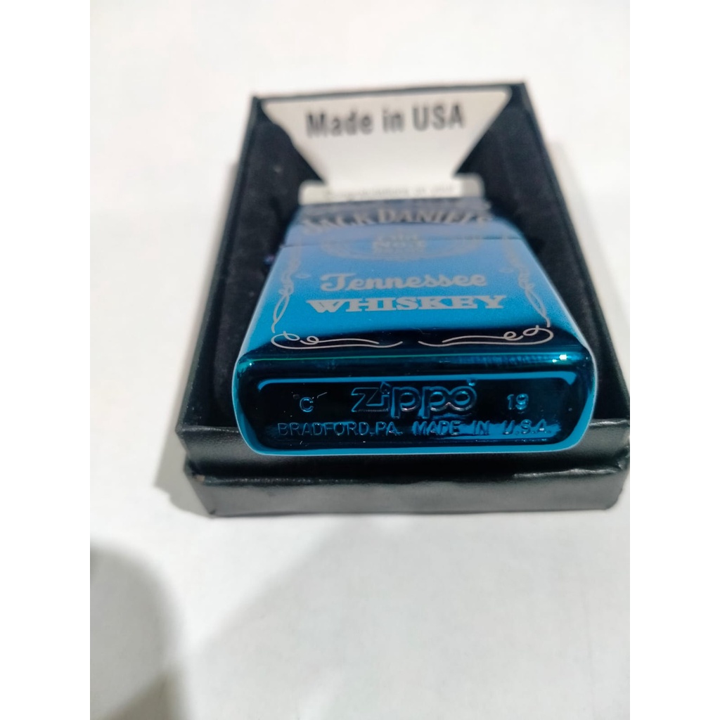 Paket lengkap korek zippo blue ice jack daniel plus minyak kapas batu sumbu karet tutup zippo