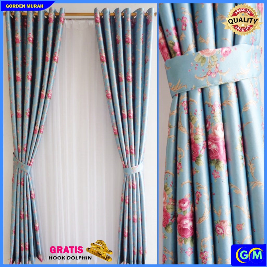Gorden pintu jendela blackout import motif bunga shaby Smokring 12 ring 6 lipatan-7