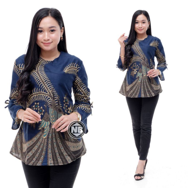 BATIK WANITA MODERN BATIK COUPLE BATIK KERJA KANTOR MOTIF KELABANG NAVI TEROMPET