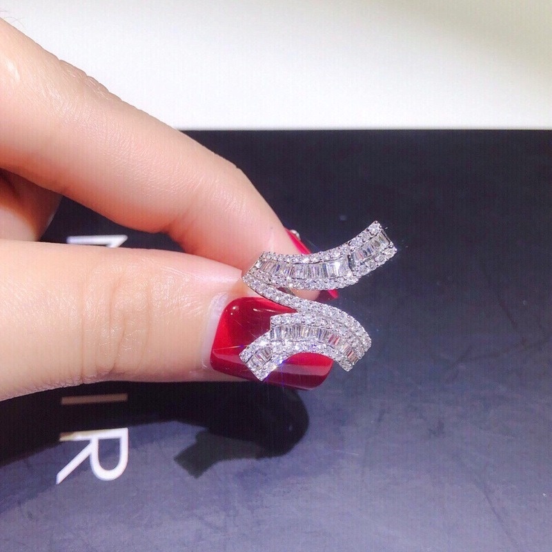 Fashion Elegant Graceful Platinum Ladder Square Full Rhinestone Ring