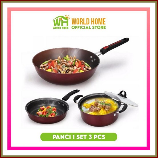 [Korea Style] Iron Set Pan Wokpan Casserole Fry Pan 1Set Isi 3 Modern  Panci Teflon 1 Set 3 Pcs - P