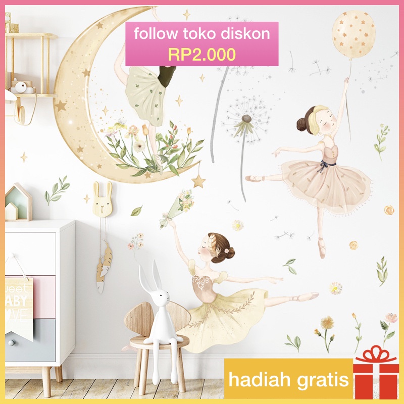 stiker kamar tidur / wall stiker dinding pvc transparan （60cm*90cm）bulan penari balet dekorasi wallp