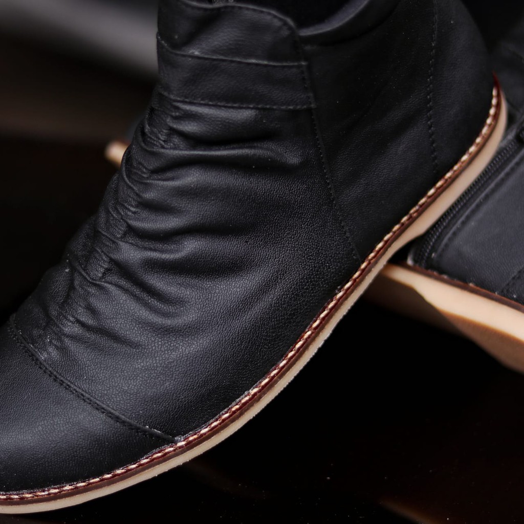 CRAFTS X ZIPPER  Sepatu Kasual Pria Kantor Loafers Fashion Hitam Kulit Syntetic Asli Buatan Tangan