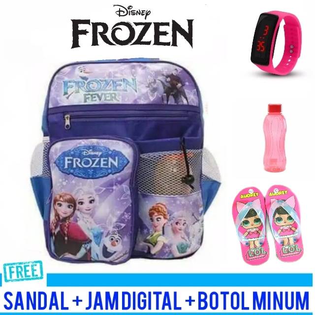 BANYAK BONUS - Tas Ransel Anak Perempuan FROZEN Set FREE JAM YG TANGAN ,SANDAL DAN BOTOL TAS FROZEN
