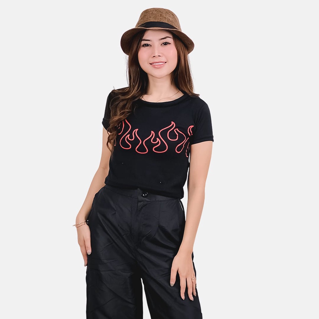 Tq88indonesia Fashion Baju Crop Wanita Terbaru / Crop Top Hanabi Rib / Baju Atasan Wanita Lengan Pendek / Ootd Kekinian / Outfit Citayam / Pakaian Sehari-hari