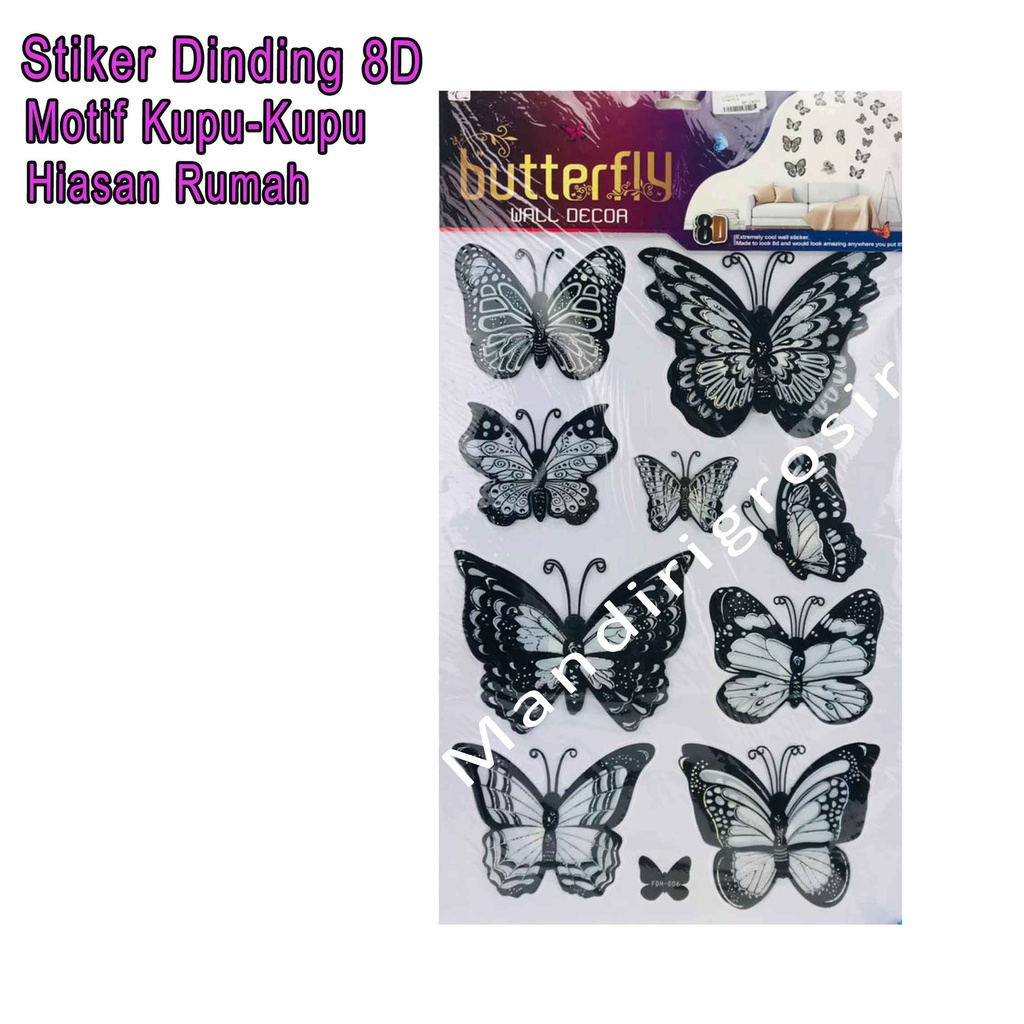 Stiker Dinding 8D *Stiker * Stiker Motif Kupu-Kupu * Hitam Putih