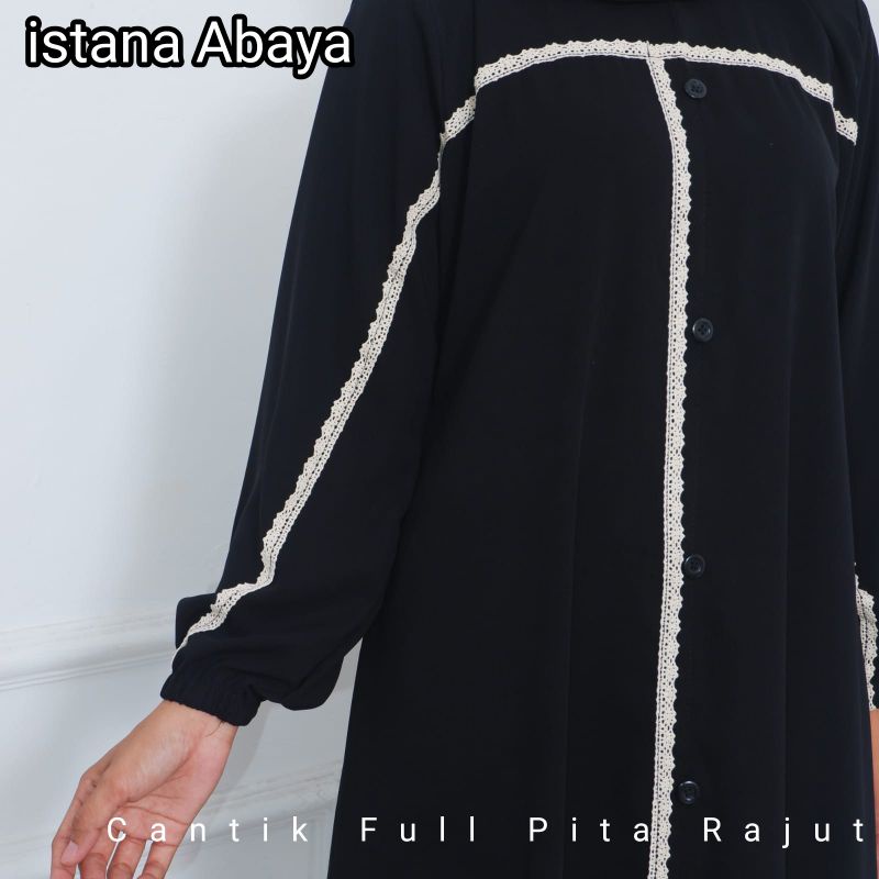 Wow cantik bgt simpel dan minimalis abaya Turki full pita Rajut cantik dg kancing depan