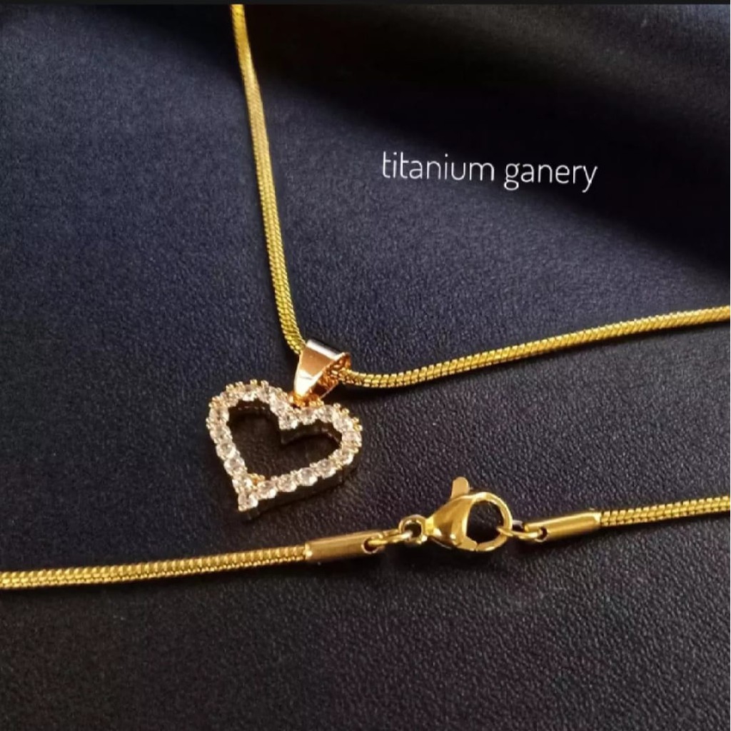 Ganery Kalung Titanium + Liontin Gold Anti Karat/Luntur Selamanya