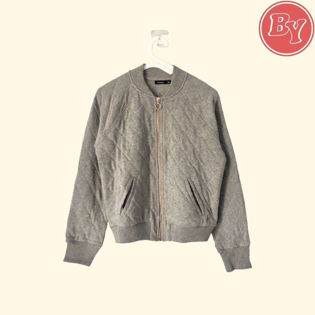 BERSHKA Varsity Bomber Jaket Preloved - Abu Polos