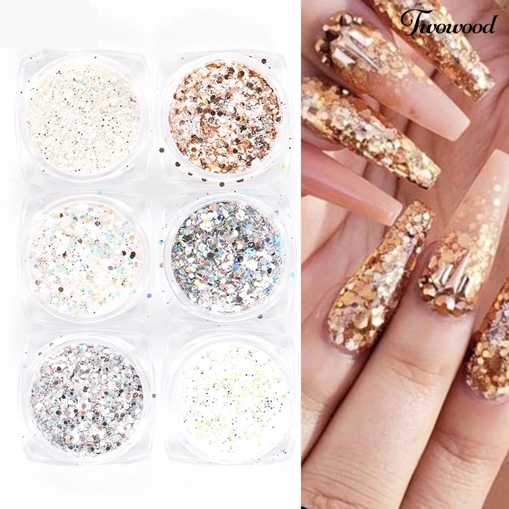 6 Pcs Bubuk Glitter Bahan Akrilik Ukuran 1g Untuk Nail Art