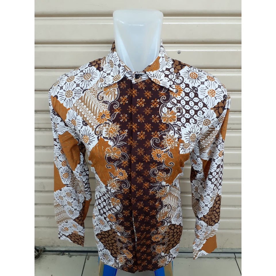 Kemeja Batik Pria Lengan Panjang Dan Lengan Pendek Motif Wajik Kuning