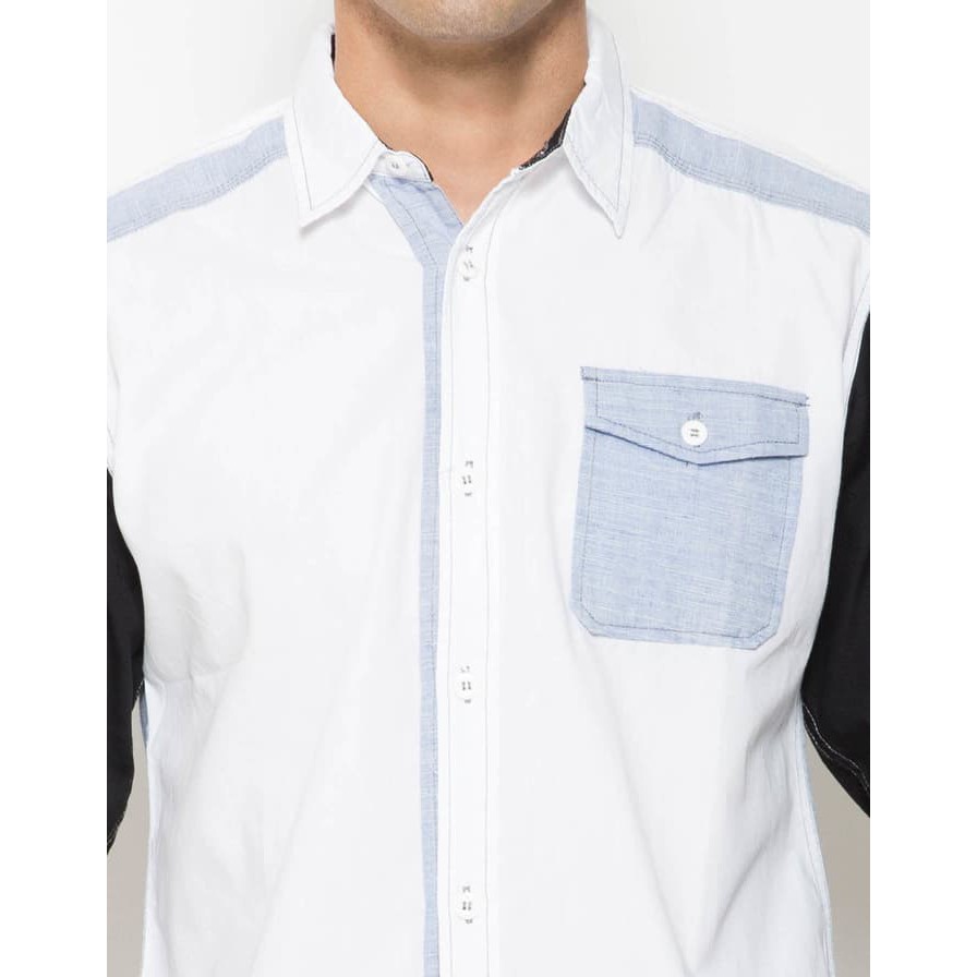 NEW JN WALRUS ORIGINAL - KEMEJA BRANDED LENGAN PANJANG PUTIH KOMBINASI