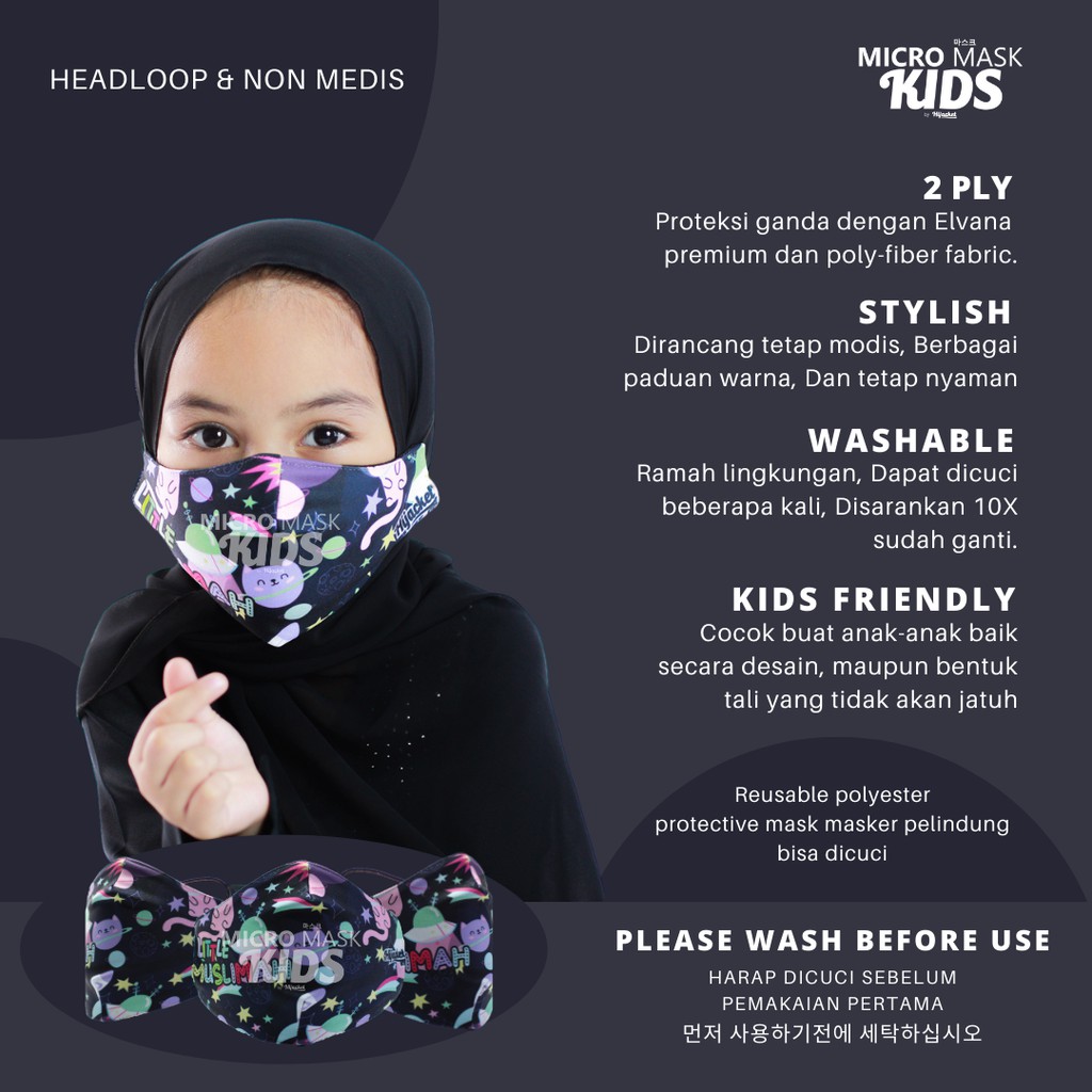 Masker Hijab Anak LUCU [ UNIXES ] BLOCK UP TO 70% VIRUS 2 PLY Proteksi Premium fleece & poly-fiber-Mask Little Muslimah