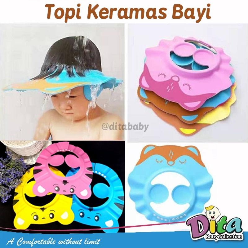 READY BANDUNG [BOUNCER BAYI INDONESIA] TOPI KERAMAS BAYI &amp; ANAK MODEL KANCING / SHOWER CAP BABY AND KIDS / BABY SHOWER HAT TOPI MANDI ANAK