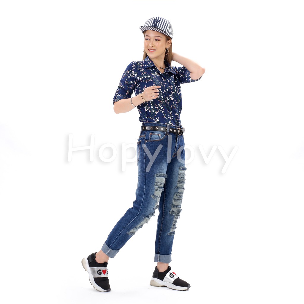 HOPYLOVY SALE - Celana Wanita Boyfriend Ripped Jeans  BF Shalini