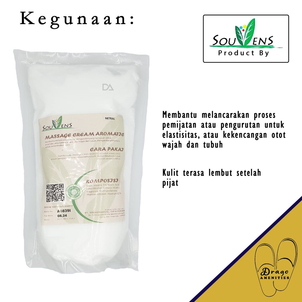 Massage Cream SOUVENS / Cream Pijat Badan Relaks 1 kg Wangi Jasmine / Plain Semerbak Spa Murah Refill