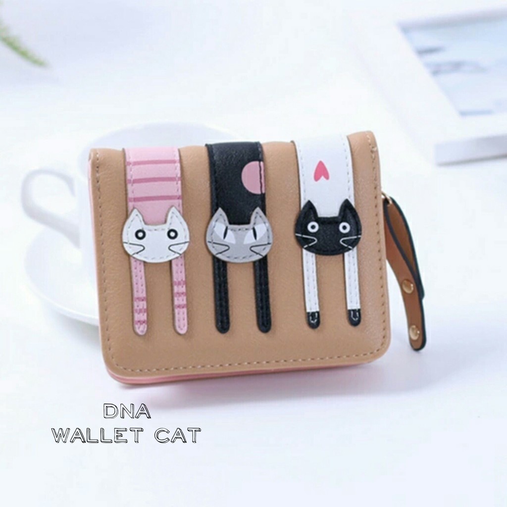 PROMO 7.7 - DOMPET PENDEK TRIPLE CAT BERGAMBAR KUCING LUCU BERSAUDARA | DOMPET UKURAN 20x10 CM MUAT UNTUK DOMPET RECEH WANITA | DOMPET KECIL SIMPLE TIDAK RIBET
