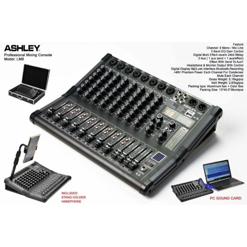 Mixer Audio Ashley LM8 Original 8Channel Bluetooth USB to PC Garansi