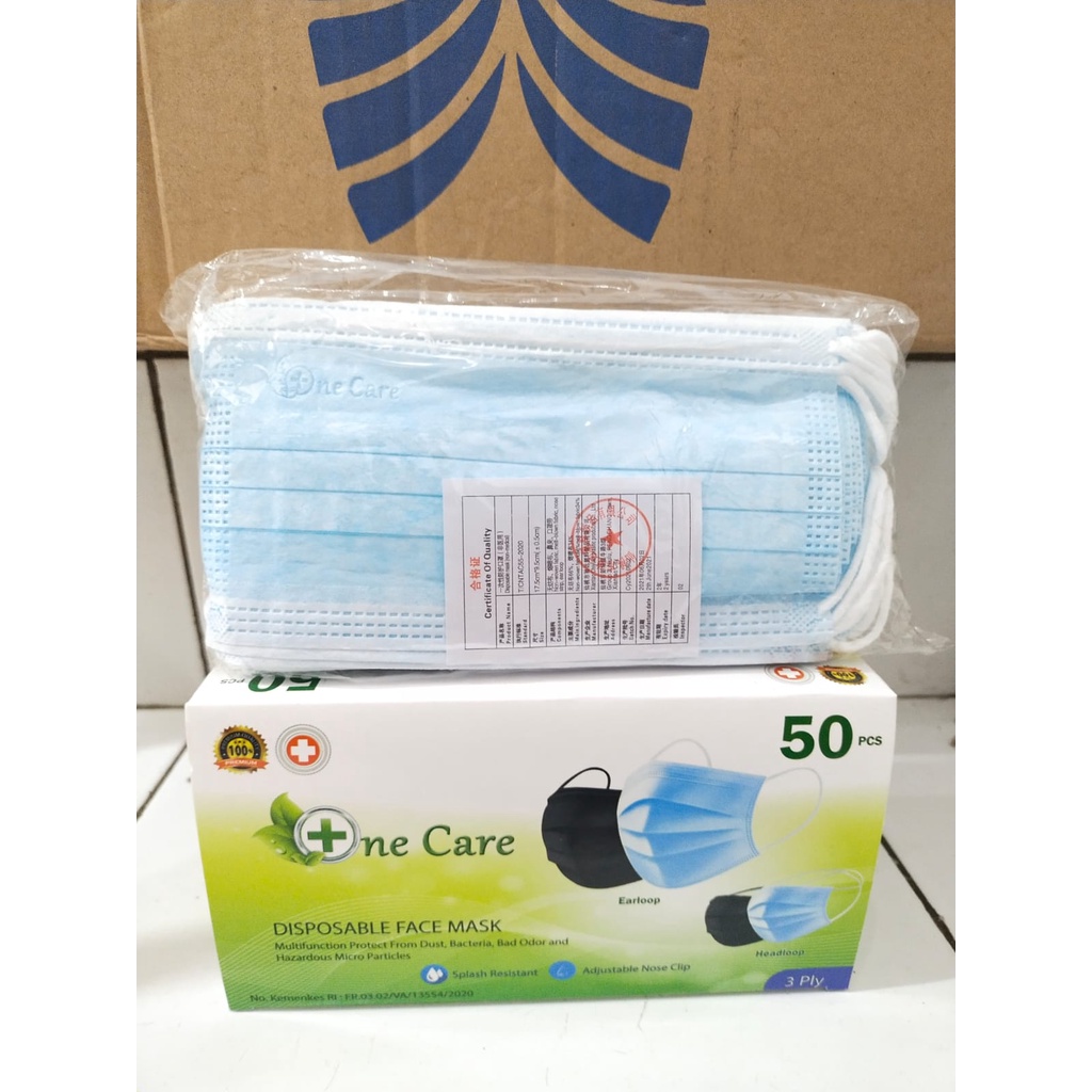 Masker 3ply Earloop Onecare isi 50 pcs Necare Kemenkes Dapat BOX