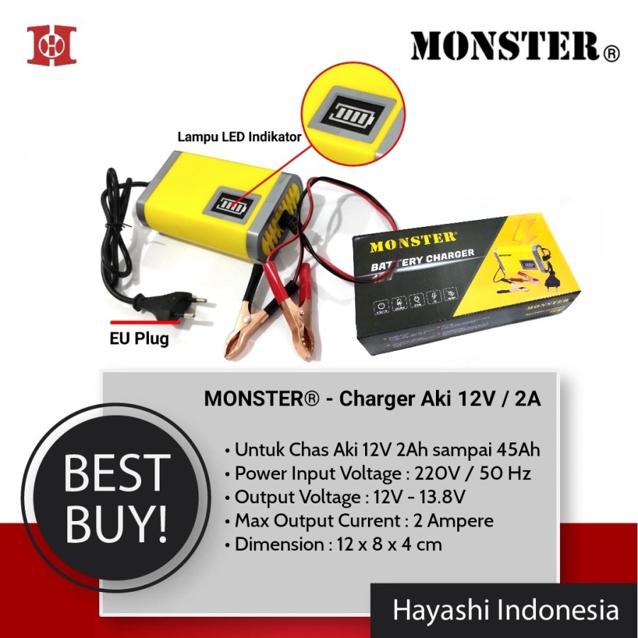 Charger Aki 12V 2A Motor Mobil Portable MONSTER