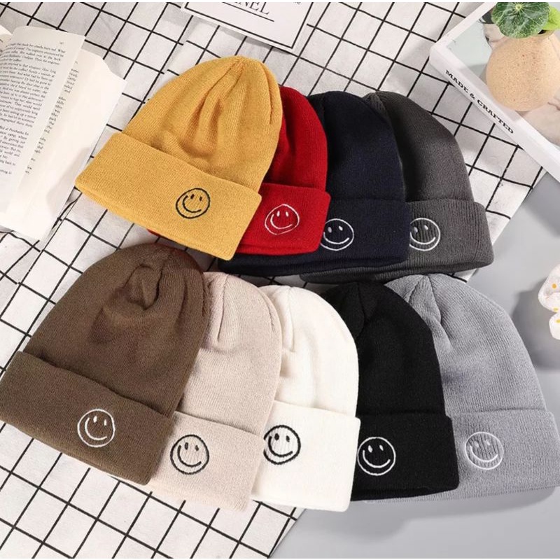 Terbaru!! kupluk beanie short hip-hop motif Emoticon Smile original/kupluk pria/wanita model terbaru COD