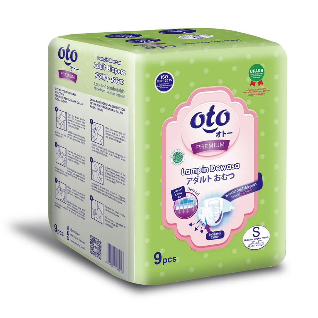 OTO Premium Adult Diapers Popok Dewasa Rekat Size S isi 9pcs ukuran pinggang 63cm-94cm Lampin Dewasa